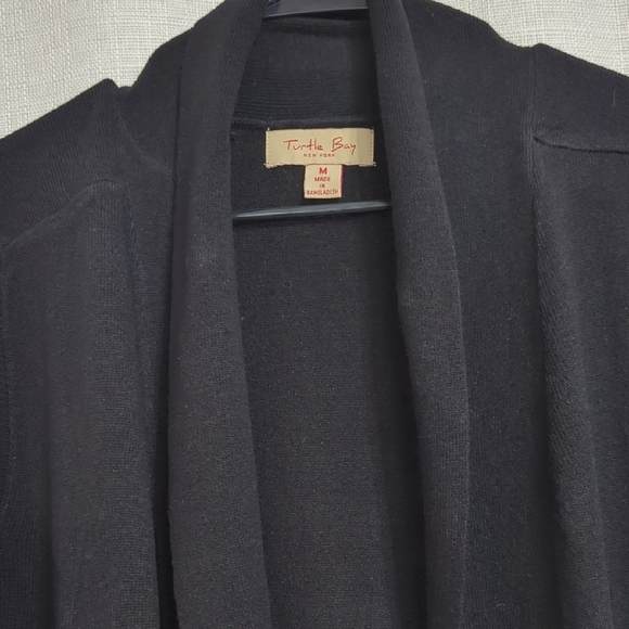Turtle Bay Black Open Front Cardigan Womens Sleeveless Black Shawl Collar Medium - Picture 5 of 7